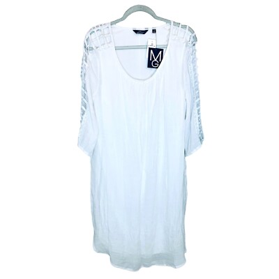 Mlle Gabrielle Flowy White Summer Popover Dress 1X NWT Open Lace Cutout Sleeves