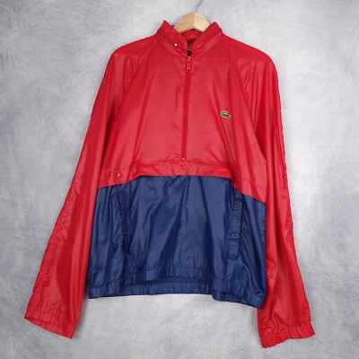 Vintage IZOD Windbreaker Jacket Mens Large Red Blue 1/4 Zip