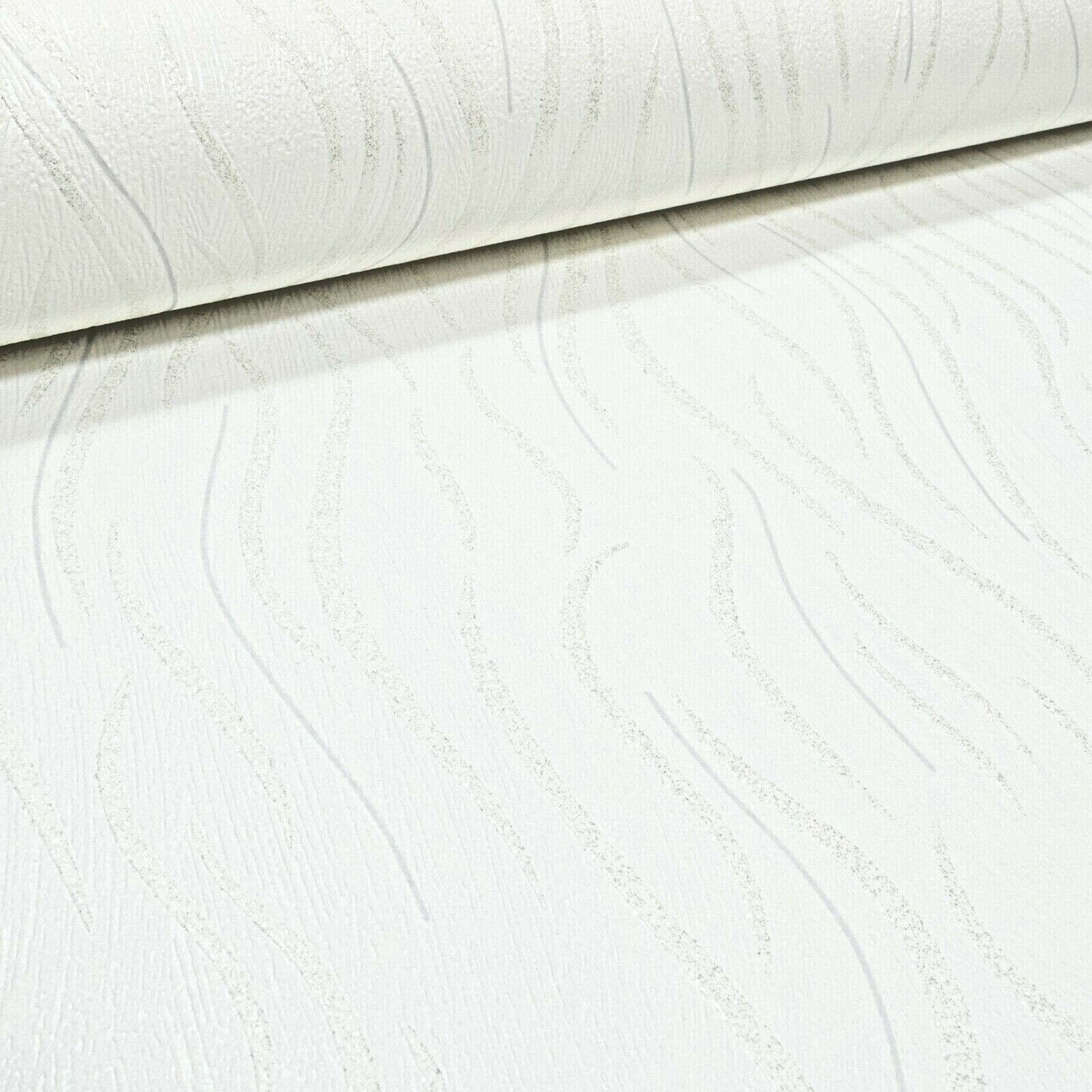 6xPlain White Subtle Silver Glitter Wave Textured Wallpaper Paste the Wall Vinyl