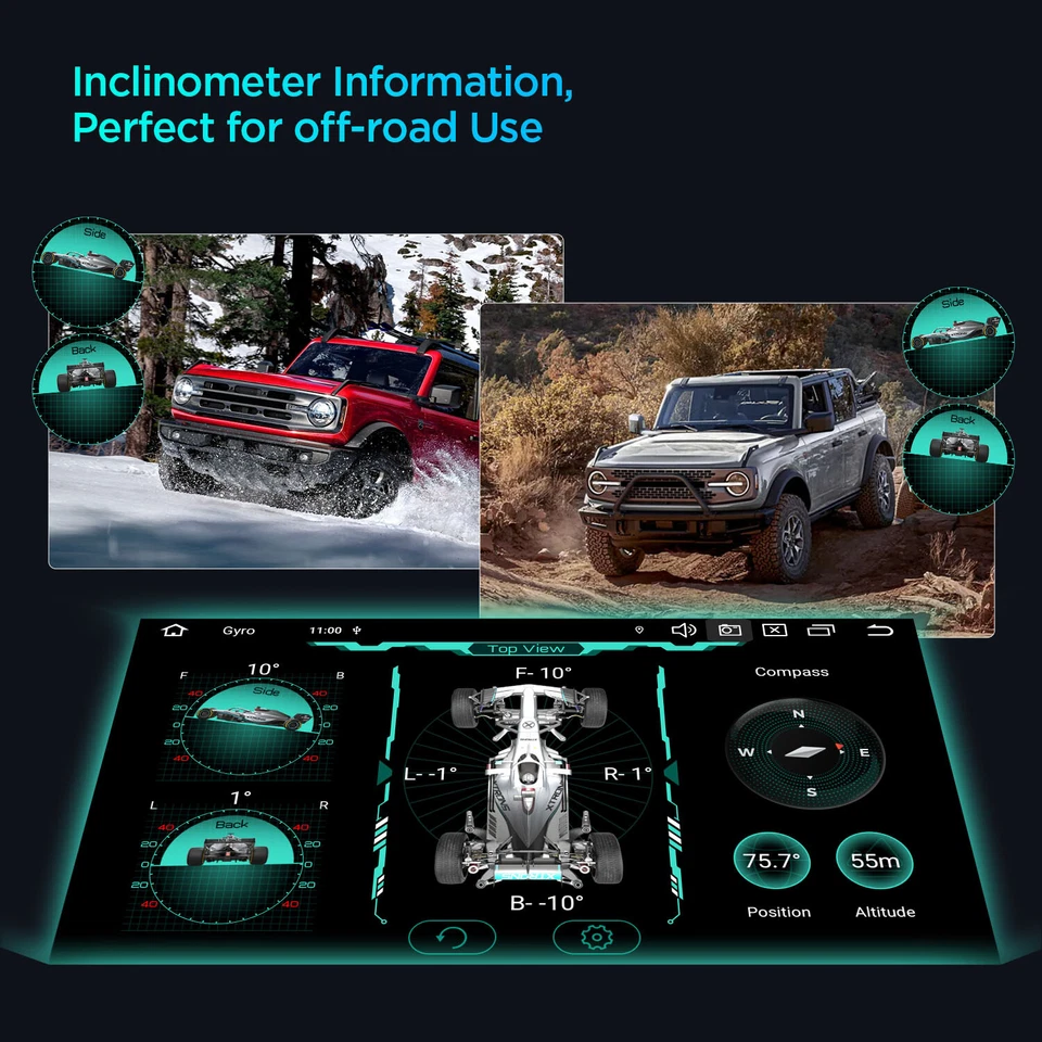 QLED 10.1" Adjustable Screen 1-DIN Android 14 8-Core 4+64GB Car Stereo GPS Radio - Image 4 of 4