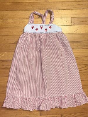 Shrimp Grits Kids Smocked Lobster Dress Size