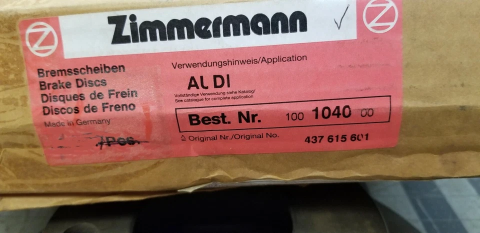 Audi Quattro 5000 & 200 Rear Brake Rotor 437 615 601 Zimmerman Germany [Z1S7]  - Image 2 of 4