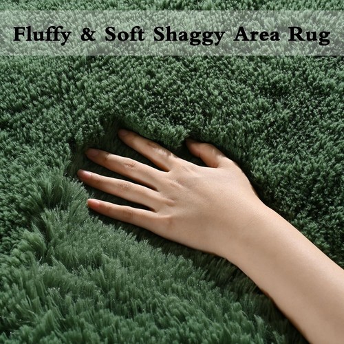 New Fluffy Dark Green 6x9 Large Area Rugs for Living Room, Extra Large - Picture 3 of 5