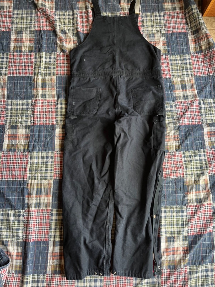 Distressed Carhartt R38 BLK Quilted Double Knee Bib Overalls Men's
