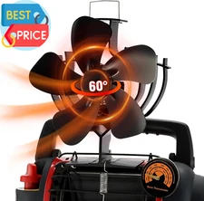 Heat Powered Wood Stove Fan Oscillating, Fireplace Fan 60° Rotation Left-Right w