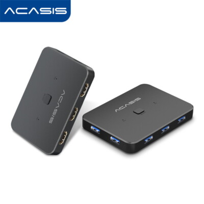 Acasis 2-Port KVM Switch for 2 Computers 4K 60Hz HDMI USB 3.0 Hub for Monitors
