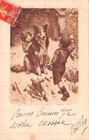 New ListingSepia-Toned Old French Pc-Girl Hides Behind Collie Dog as Boy Throws Snowball