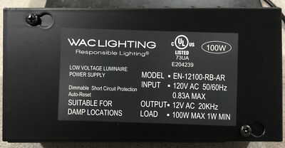 WAC Lighting Electronic Transformer 120V - 12V 100W Max - EN-12100-RB-AR