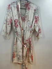 Linea Donatella Large XL Robe Tie 3/4 Sleeves Lace Floral Cream Pink Feminine