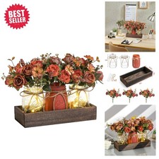Elegant 3 Pcs Mason Jars Centerpiece with Wood Tray for Dining Living Spaces