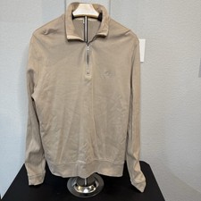 Burberry Brit Khaki Tan 100 Cotton 1/2 Zip Pullover Sweater Mens Size L EUC