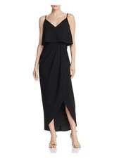 AQUA DRESSES Womens Black Spaghetti Strap V Neck Tea-Length Formal Hi-Lo Dress 0