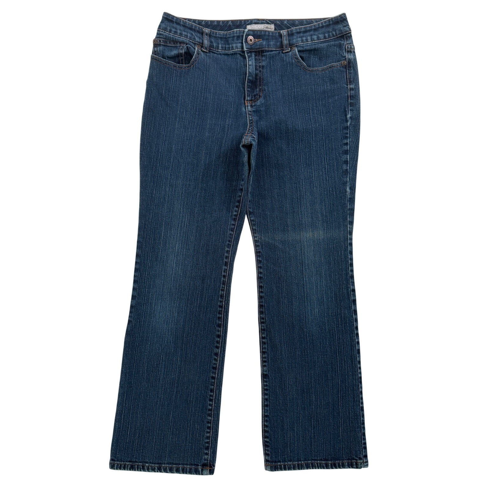 Chicos Platinum Ultimate Fit Boot Leg Jeans Dark Wash Blue Denim Size 1 (8) 27