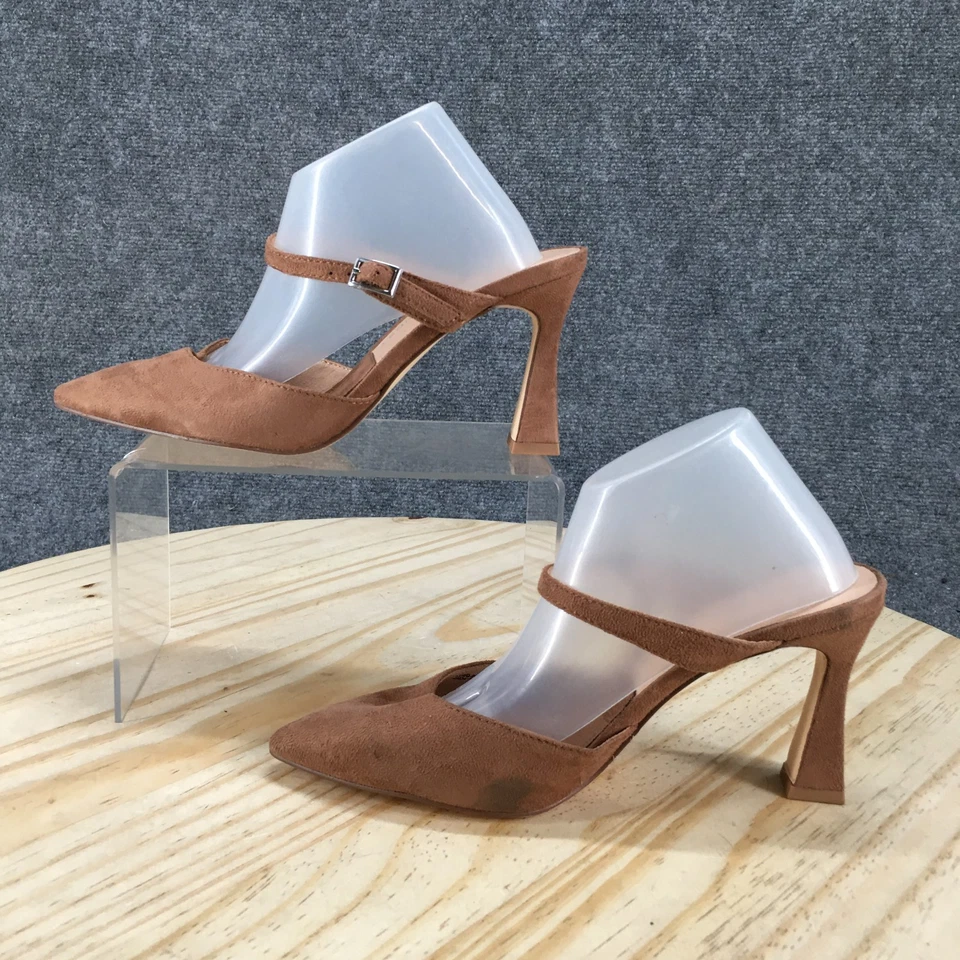 Tacones de lavandería chinos para mujer 6 Kurina Mary Jane Mules zapatos de salón en punta tela marrón Foto 2 de 4