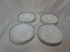 VINTAGE Corelle Cereal Bowls, 6.25" ROSEMARIE, Green Trim, 4-Piece Set