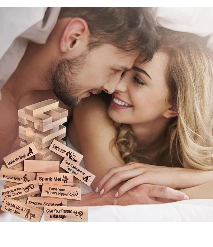 Adult Couples Wood Tumbling Tower Game Stacking Block Party Game Date Toy 48PCS~ - Image 3 of 4