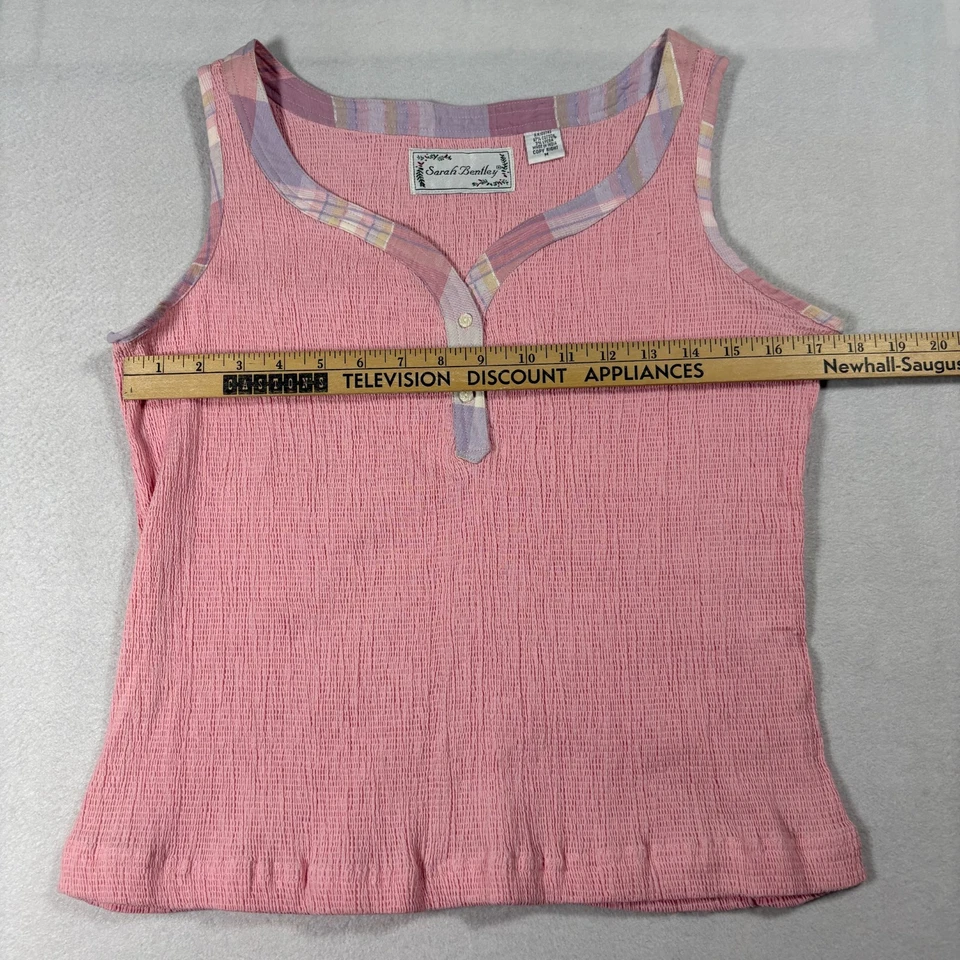 Sarah Bentley 粉色纹理背心女式 M 波西米亚布贴装饰 Y2K 夏季 — 第 4/4 张图片