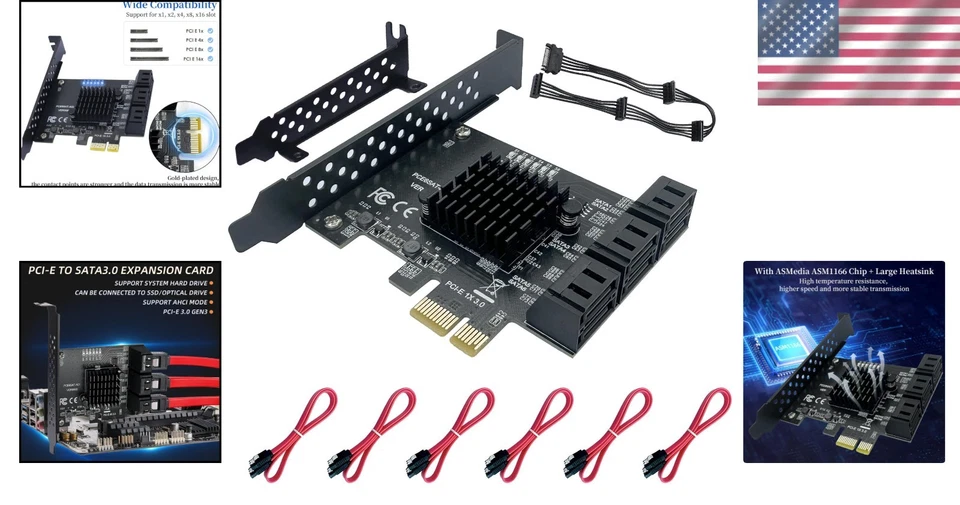 Tarjeta de expansión de 6 puertos PCIe SATA 3.0 de alta velocidad - Compatible con Windows/Linux Foto 2 de 4