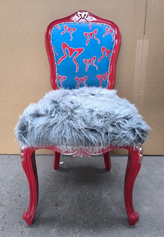 Casa Padrino Luxus Barock Esszimmer Stuhl Grau / Blau / Rot / Silber