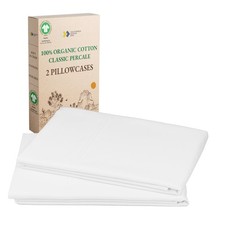 100 Organic Cotton Pillow Cases Queen/Standard Set of 2, Soft Crisp Percal...