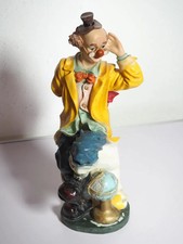 Clown Figur Groß 39cm Deko Statue Vintage Stil Gelb Zirkus Polyresin Skulptur