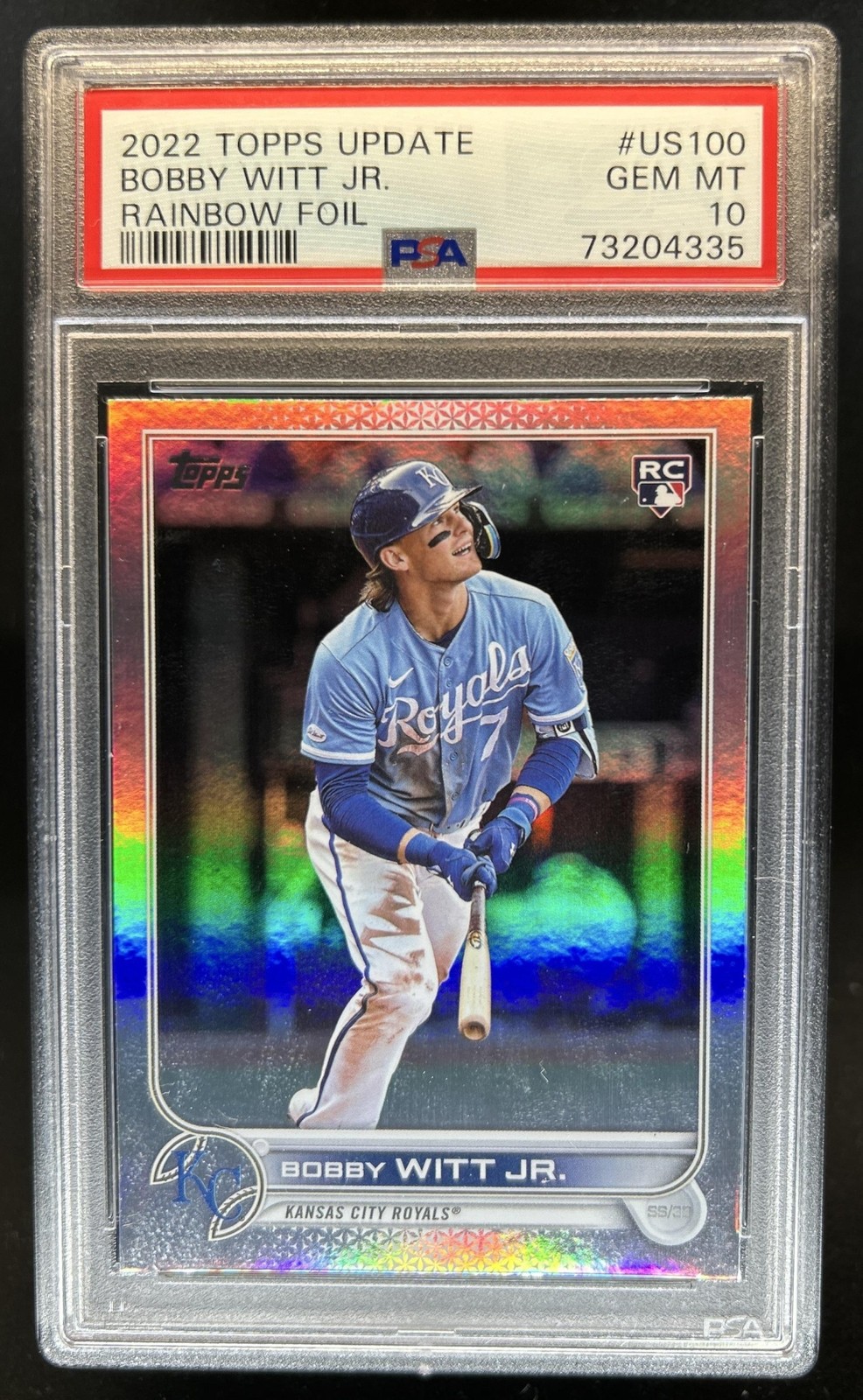 2022 Topps Update Bobby Witt Jr. RC Rainbow Foil Rookie #US100 Royals PSA 10