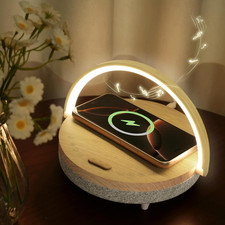 Bedside Table LED Night Light with Wireless Charger and Bluetooth Speaker, Desk