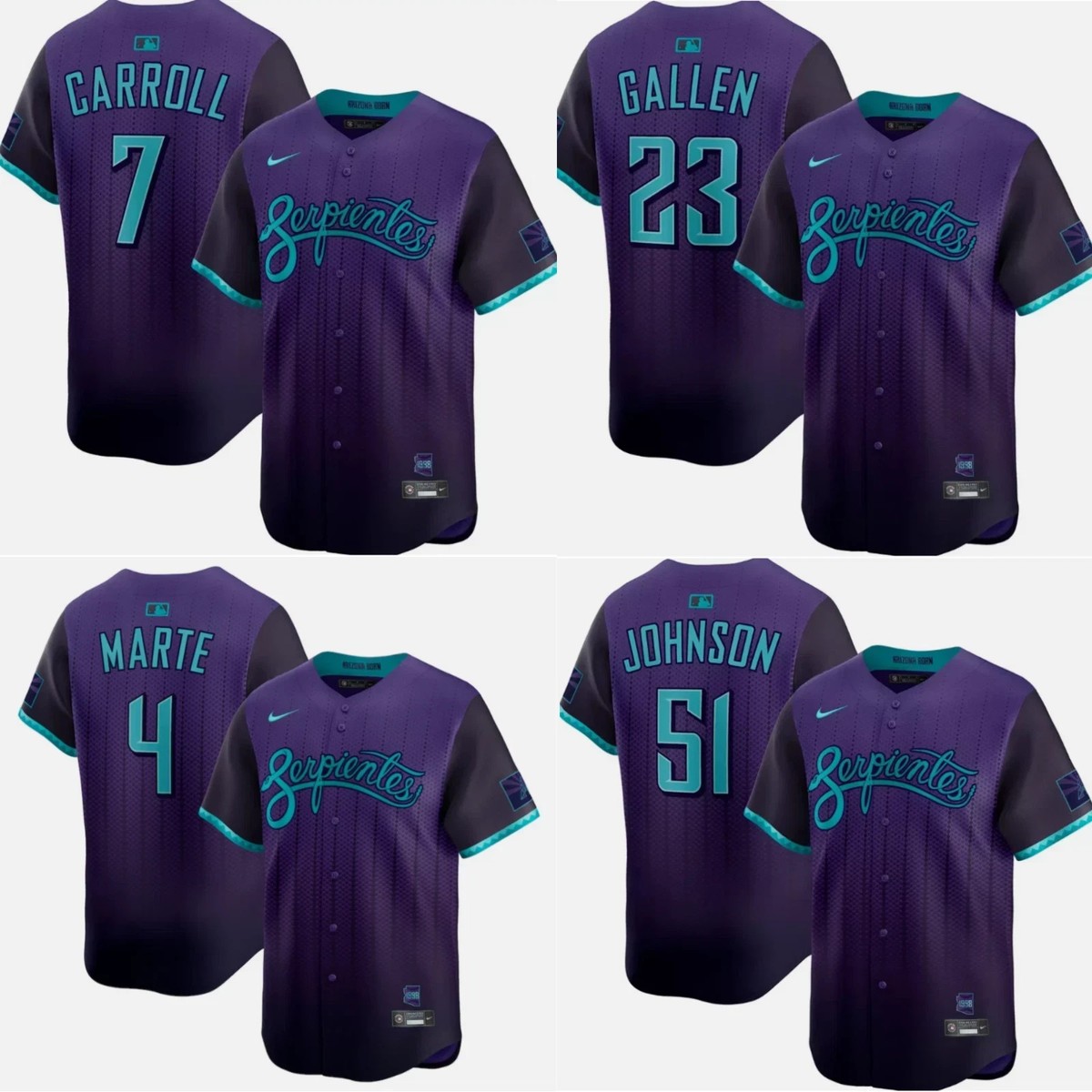Arizona Diamondbacks Serpientes Purple City Connect Baseball Jersey NWT