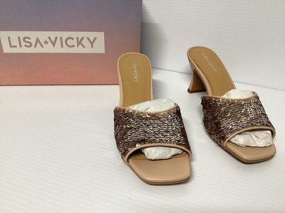 Lisa Vicky Size 7 Pretty -V Champagne PYT Sequined Small heel Sandles