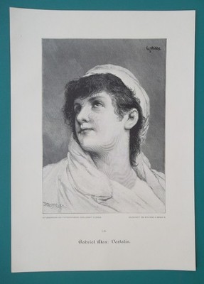 VESTAL VIRGIN Female Head Portrait by Gabriel Max - 1889 Antique Print
