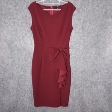 Knitee Sheath Dress Women M Burgundy Red Bow Ruffle Slit Sleeveless Cocktail