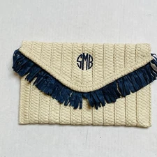 Mark And Graham Straw Raffia Clutch Monogrammed SMB Tassel Woven Beach Coastal