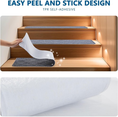 High Pile Non-Slip Carpet Stair Treads 8" x 30" - Dark Grey Elegance for Safety - Bild 6 von 10