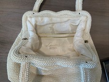 Lumured Ivory Corde Beaded Handbag Vintage With Flaw Purse Retro