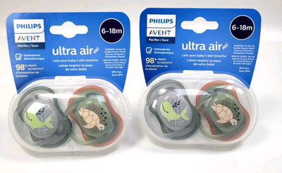 Avent Philips Ultra Air Pacifier 6-18 Months - Orange Turtle/Green Whale - 2pk