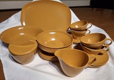 Vintage Shin-San Light Brown Melamine Dinner Set Cups, Bowls, Saucers Etc