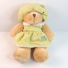 Walmart 18" Teddy Bear Green Gingham Dress & Hat Embroidered Bee Plush Doll