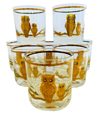 Culver 22K Gold Owls Lowball Glasses