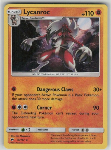 Lycanroc (75) Pokémon — English SM - Burning Shadows 75/147 HR Holo NM