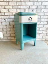 Vtg Norman Bel Geddes Art Deco Night Stand | Turquoise Bel Geddes For SImmons