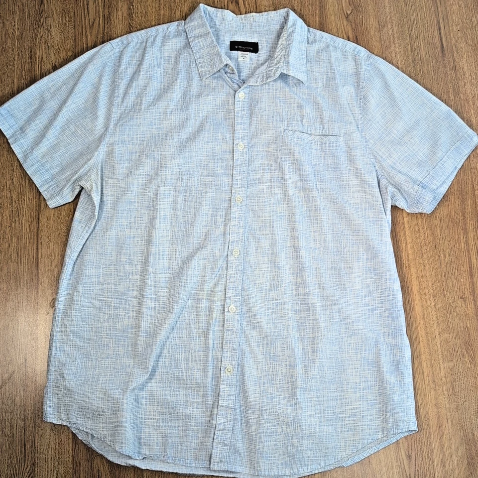 Structure Preppy Shirt Men's Size XL Blue Slim Fit Short Sleeve Button Up Pocket - Image 2 of 4