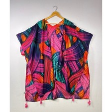 Jessica McClintock Kimono Wrap Women One Size Multicolor Abstract Tassel Trim