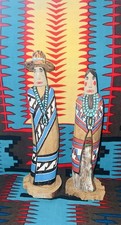Vintage Navajo Folk Art Couple, Hand Carved & Painted Cottonwood,unsigned!