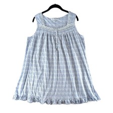 Eileen West Shortie Gown Nightgown Womens Size L Floral Sleeveless Lace Pintucks