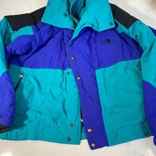 Vintage 90s The North Face Colorblock Puffer Jacket USA Made Teal Purple Mens M