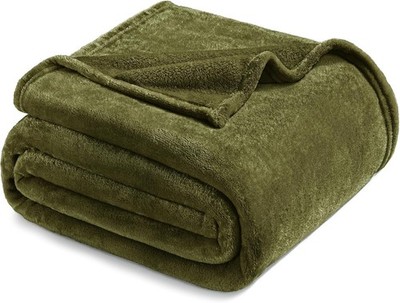 Queen Size Fleecedecke olivgrün - weich & kuschelig Ganzjahresüberwurf 230x230cm