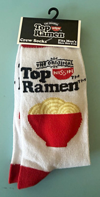 Top Ramen Men s Crew Socks One Size White Red Graphic Print Novelty 1 Pair