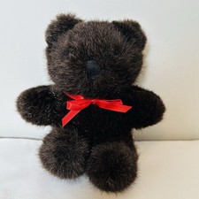 Mini Dakin Plush Teddy Bear Dark Chocolate Brown Sitting Red Ribbon Bow 1991 6"