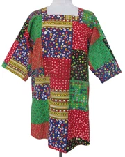 Vintage 70s Design House Japan Patchwork Cotton Smock Top Apron S/M