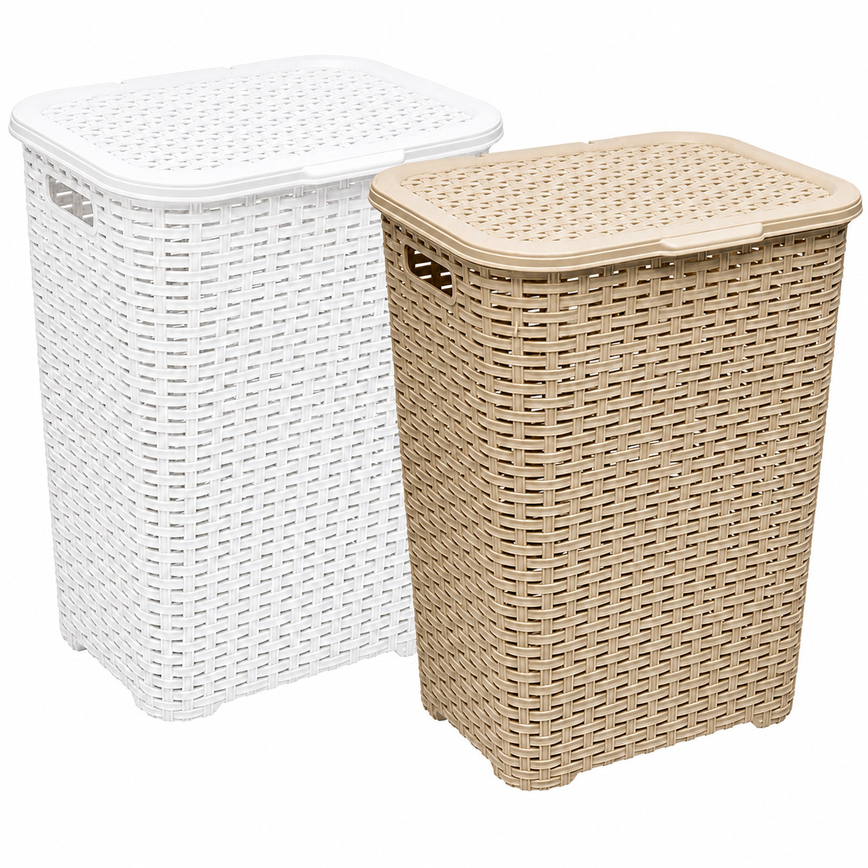 Cesta de lavandería efecto ratán 45L con tapa cubo de almacenamiento de ropa lavado